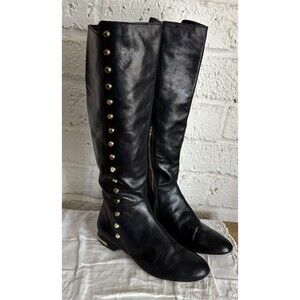 Michael Kors Ailee Black Gold Stud Leather Tall Knee High Flat Boots 6 M